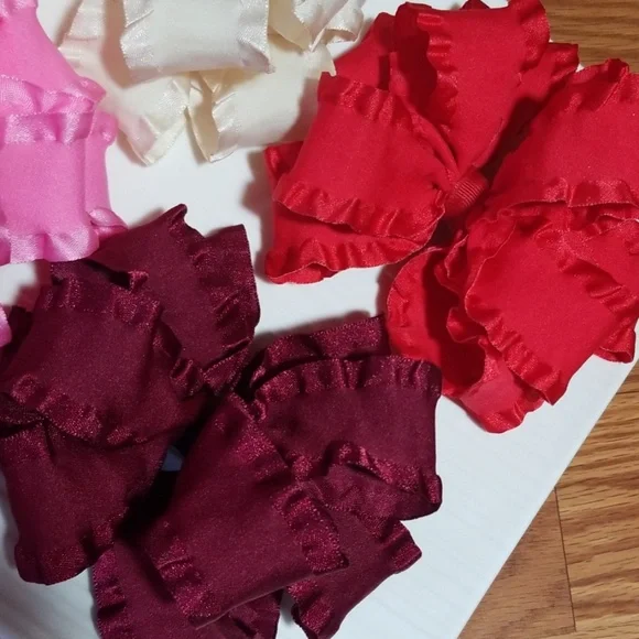 BIG double ruffle ribbon bows‎ 6 NEW